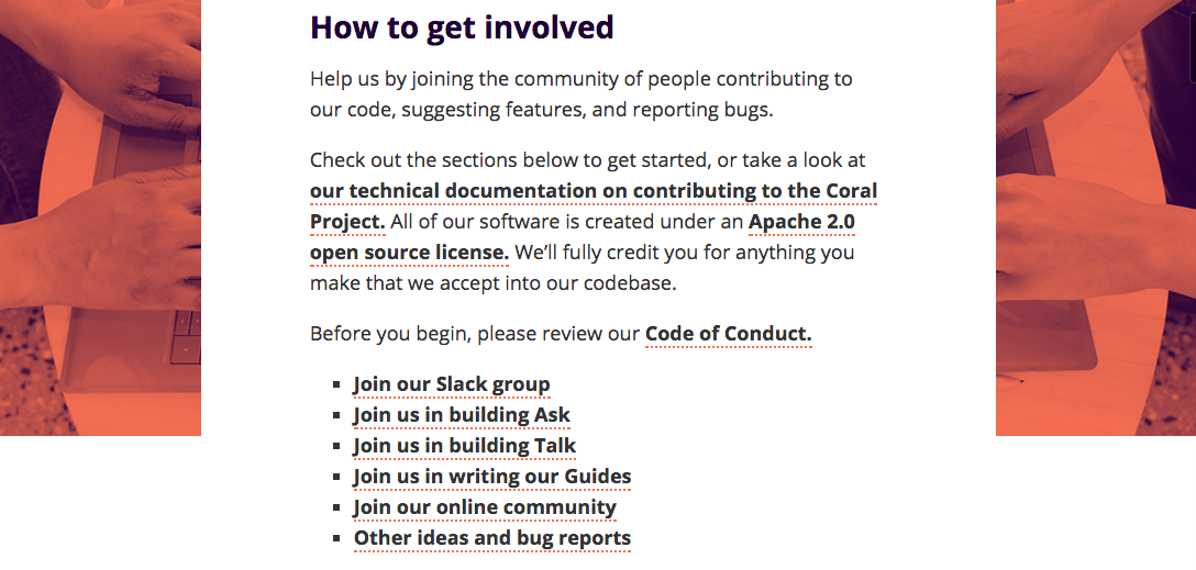 The Coral Project How to get involved. ()